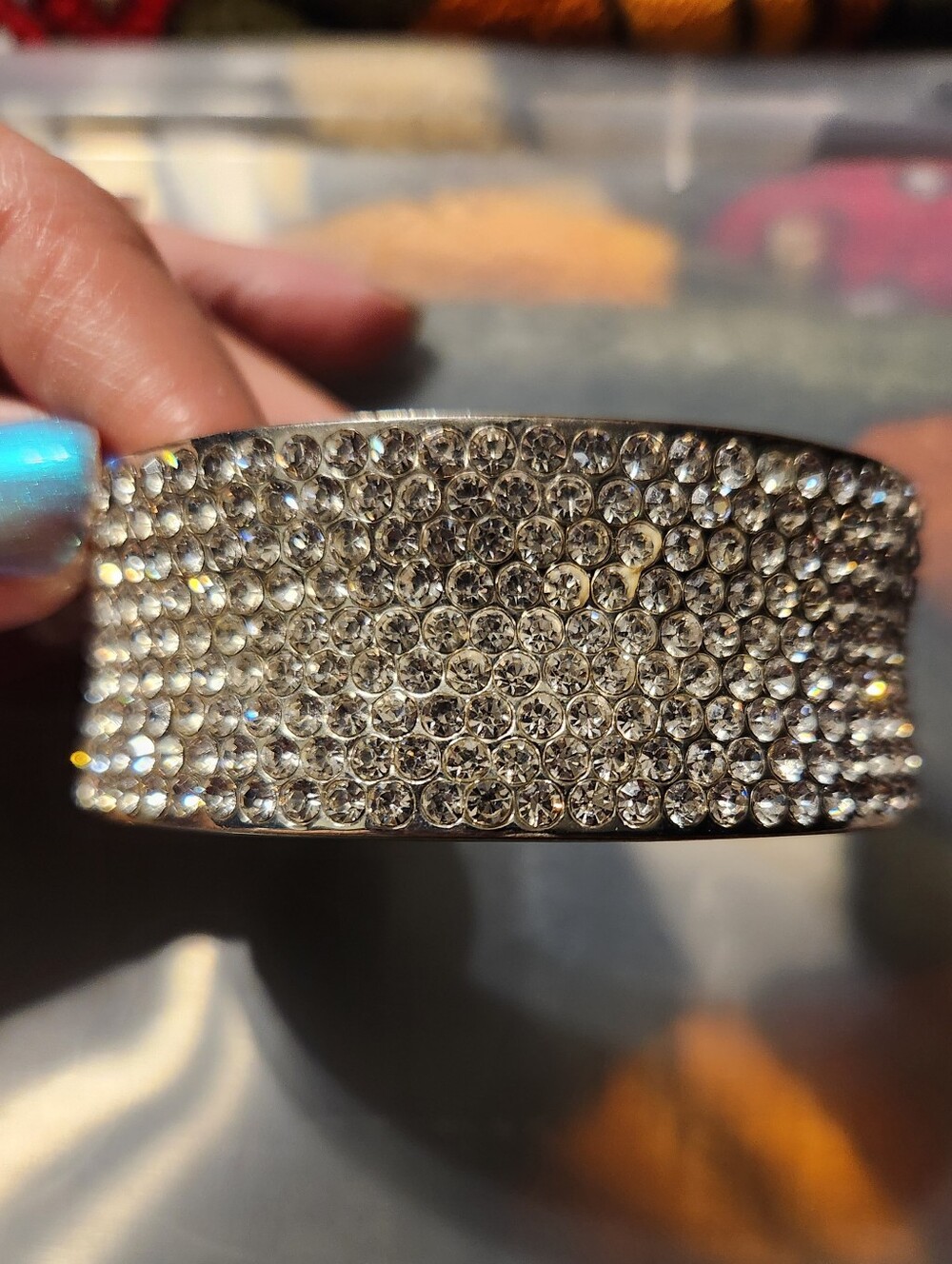 Sparkling Crystal Pave Cuff Bracelet - Silver Tone